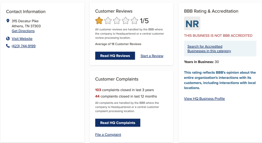BBB customer reviews